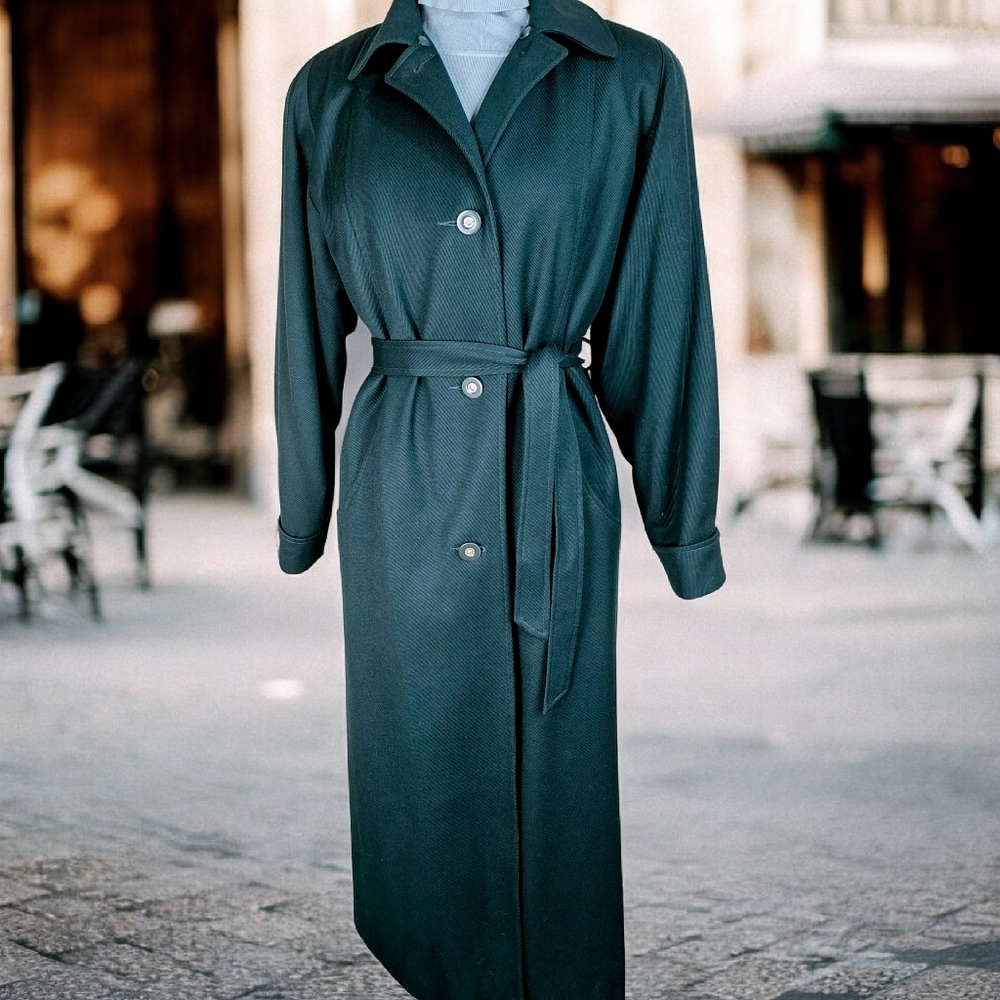 Vintage Me-Jay Green Wool Full Length  Coat Size 9-10 Made In Canada